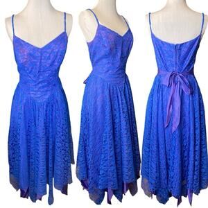 Vintage‎ Lace Prom Dress S 80s Asymmetrical Quinceanera  Fairy Whimsigoth FLAW